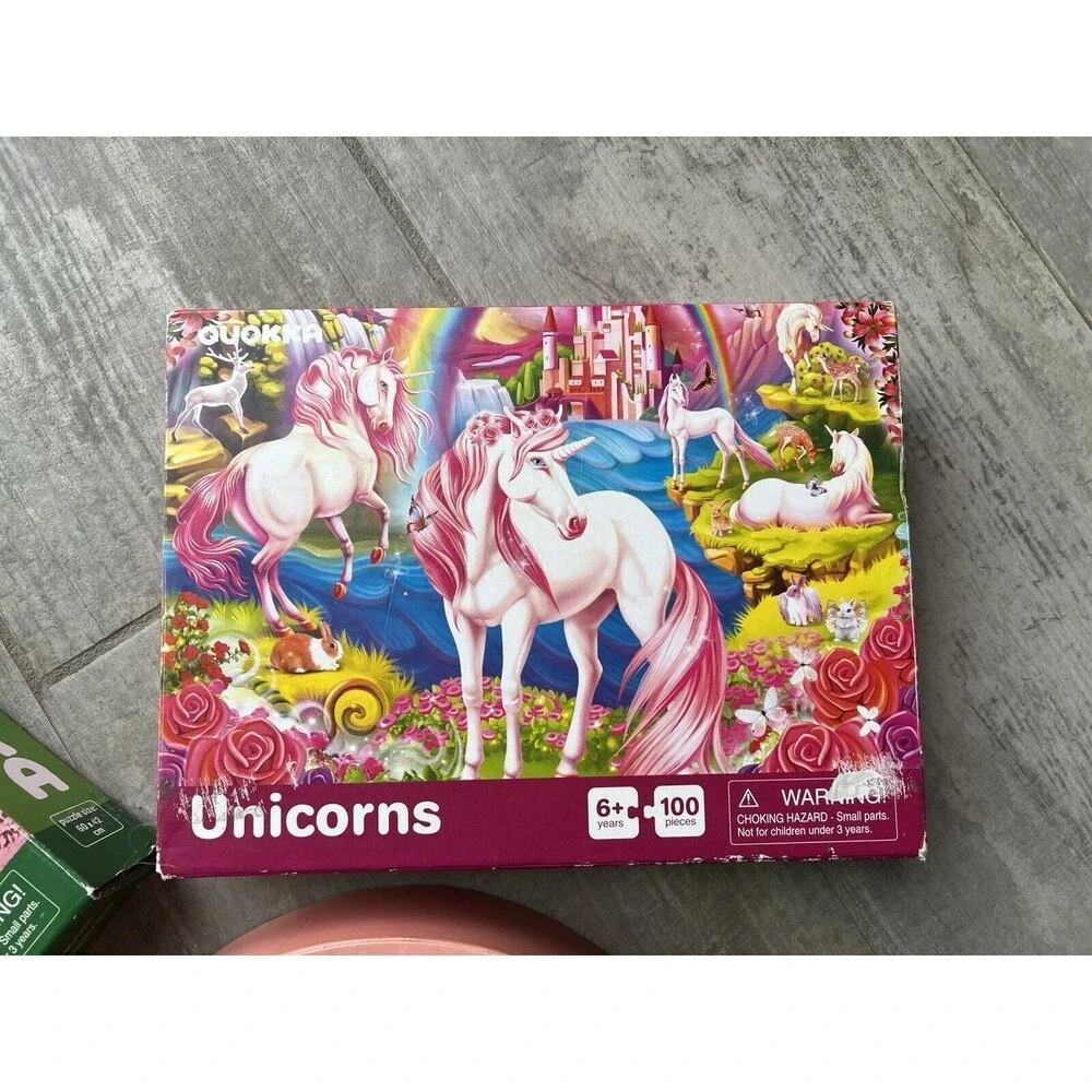 Set Lot of 3 Kids 6+ Years Puzzles Unicorns Pets Glitter Rainbow Cute Fun Learn